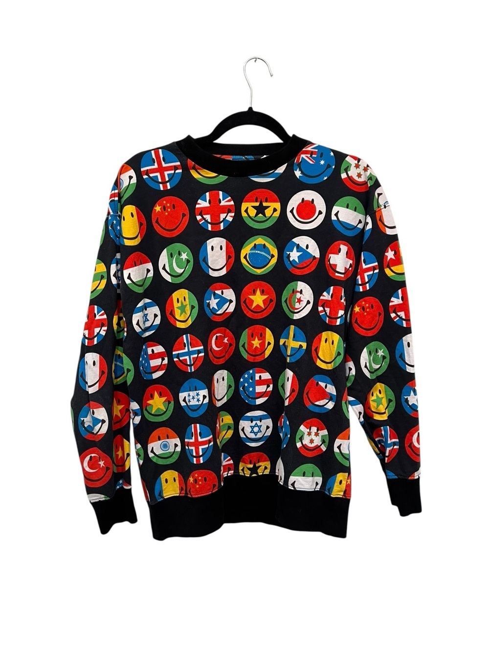 Moschino Couture! Vintage Mens Multicolor Flag Smiley Crewneck Sweater. Size M.